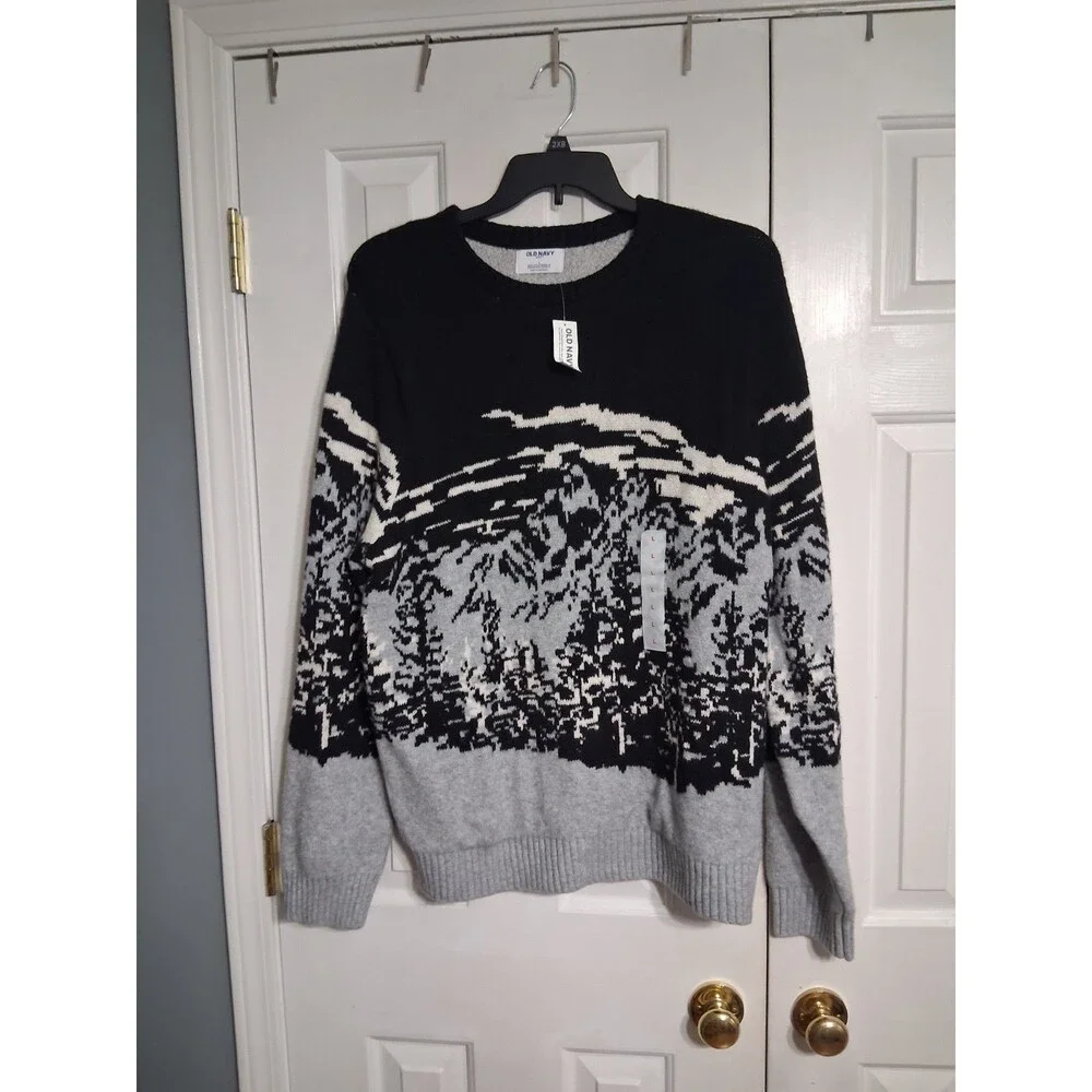 NWT Men's Old Navy SoSoft Crewneck Sweater Size XL Black/Gray